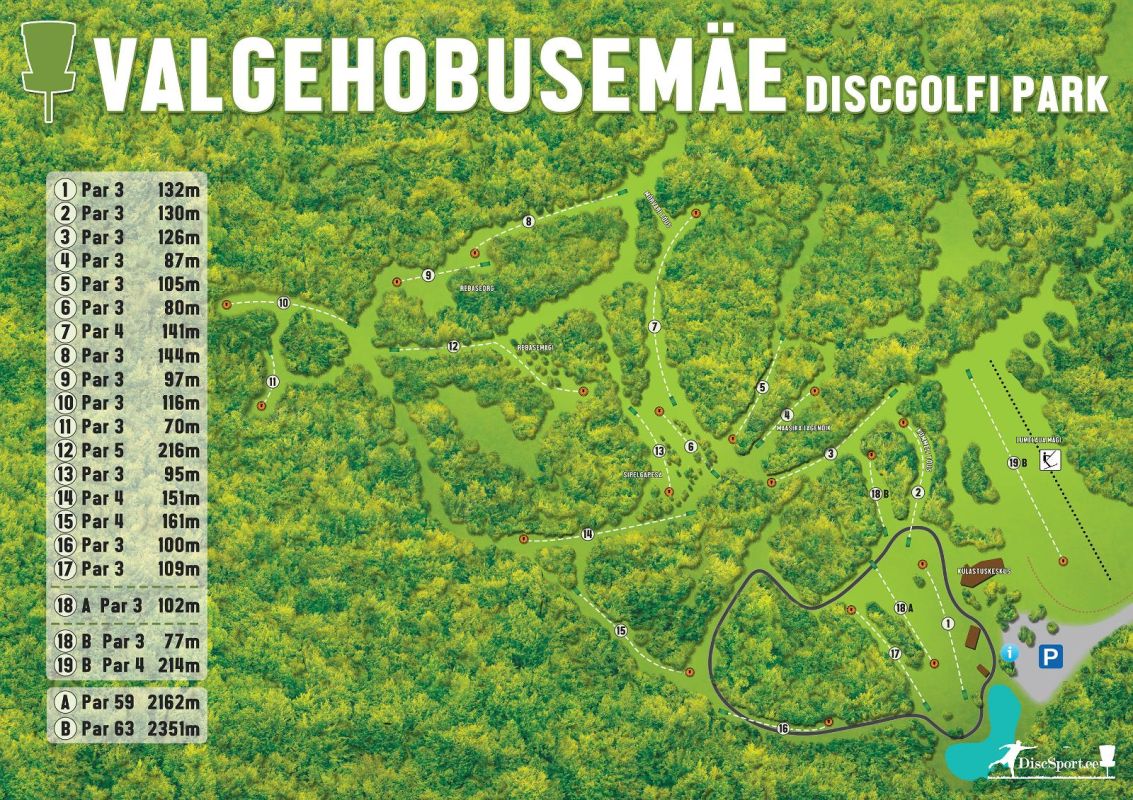 Дорожка для диск-гольфа в центре отдыха и лыжного спорта Валгехобусемяэ