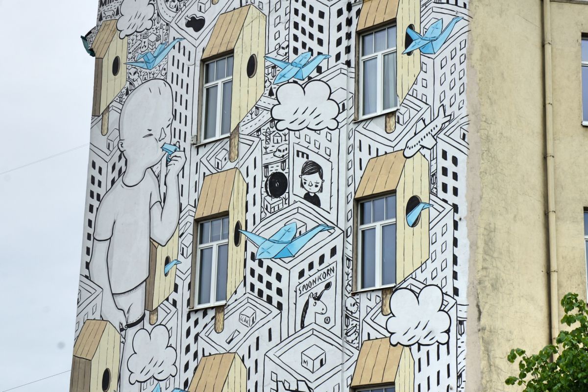 Стрит арт Бумажные птицы Милло (Millo's paper birds)